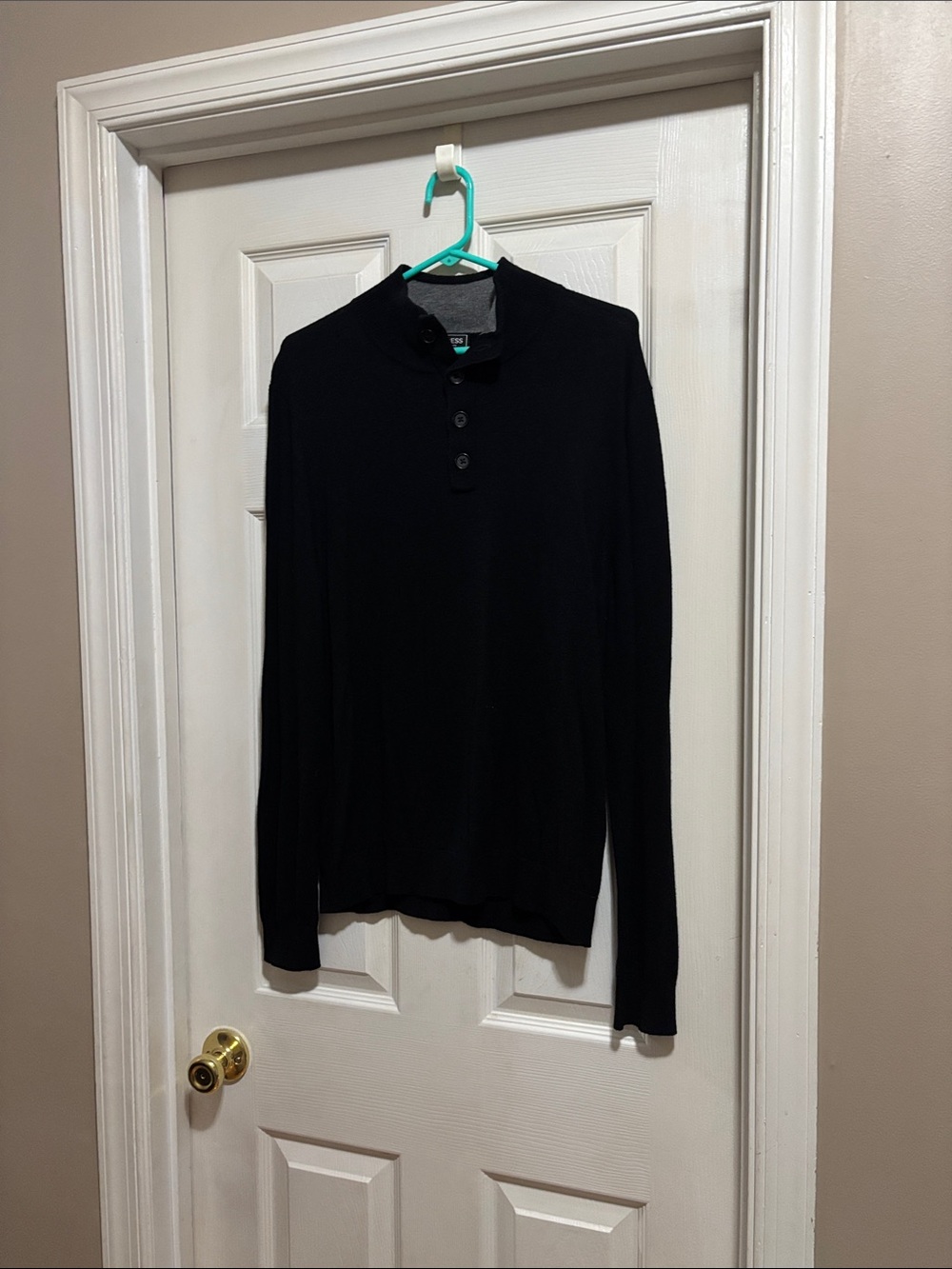 Express Black Long-Sleeve Henley Shirt